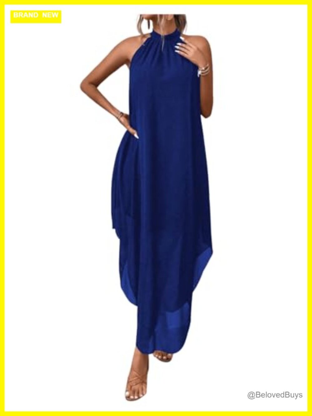 Women's Halter Flowy Chiffon Maxi Dress Wedding Guest Formal